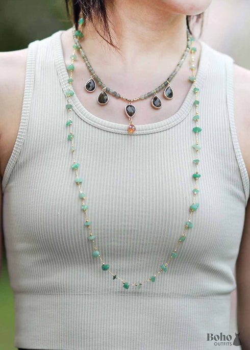 Boho Necklace, Aventurine Lariat Necklace